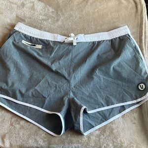 Vuori Athletic shorts in Grey/White; size XL